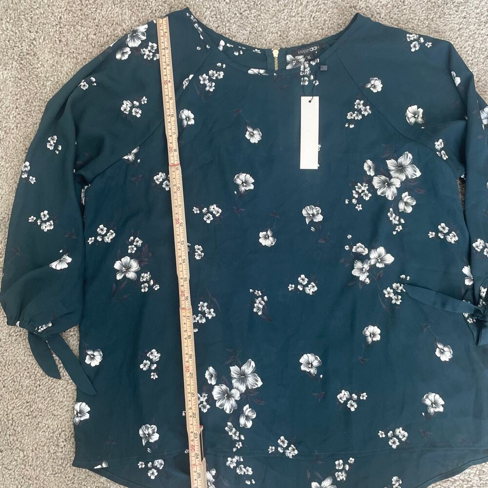 NWT Papermoon Larie tie-sleeve blouse in a dark teal with floral print Sz XL - Picture 7 of 11